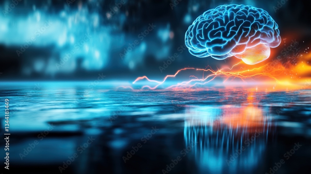 Poster explosive brain activity visualization digital realm abstract art sci-fi environment close-up view n