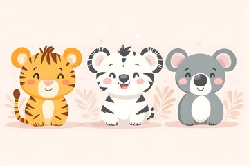 Cute Cartoon Collection of Adorable Wild Animal Friends Greeting Each Other in Nature