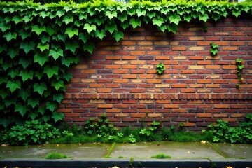 weathered brick wall with ivy and moss on the ground, moss, ground