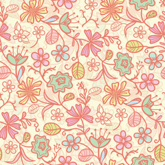 Playful, girlish, drawn in pastel colors yellow, blue, pink, green diagonal trailing flowers meadow design. Perfect for nursery fabric, wallpaper, stationery, and girls room decor.