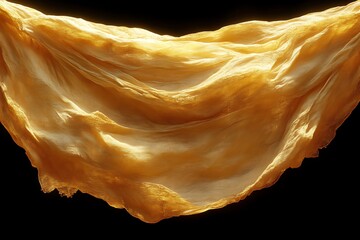 Fototapeta premium Golden Fabric Flowing Gracefully Against Black Background Showing Texture and Light