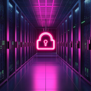Cybersecurity Alert: Glowing Neon Unauthorized Access Warning. Digital threat, data breach, system  