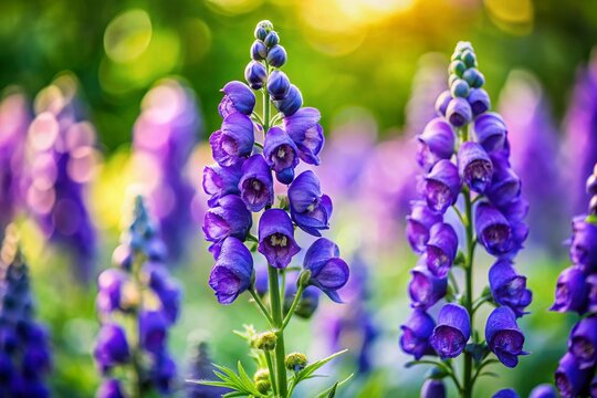 Miniature Aconitum Napellus Flowers, Stunning Tilt-Shift Macro Photography