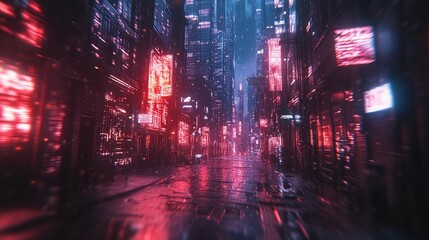 Fototapeta premium Neon-lit cyberpunk alleyway at night
