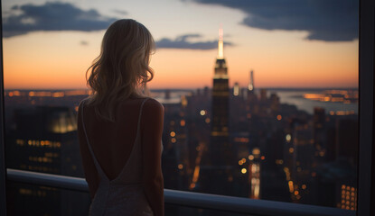 young woman on balcony in the city