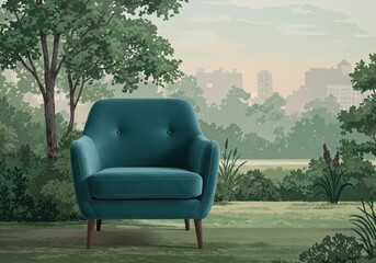 Stylish Living Room Armchair in Scenic Forest Landscape for Modern Interior Design and Nature-Inspired Home Decor
