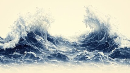 Majestic ocean waves crashing energetically against each other at dawn