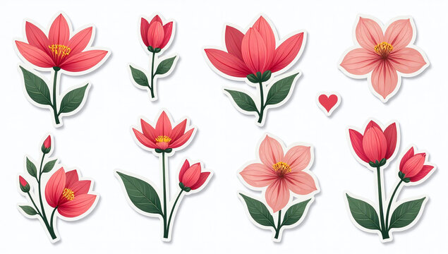 spring stickers various floral designs suitable greeting cards scrapbooking paper crafts clean white background
