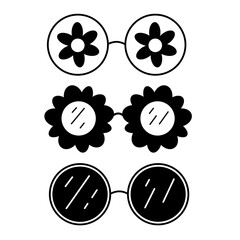 Black and white retro groovy glasses clipart, cute hand drawn vector illustration in flat style.