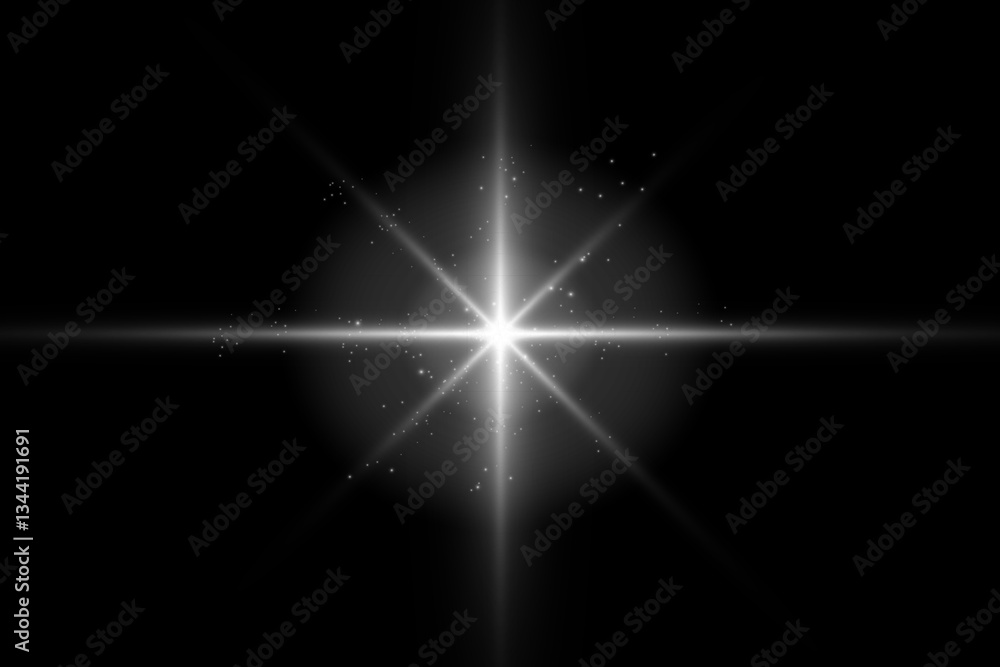Poster light flare special effect with rays of light and magic sparkles. glow transparent vector light effe