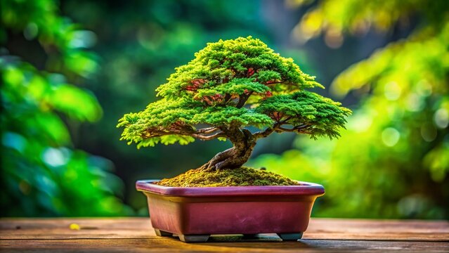 Miniature Phyllodium pulchellum Bonsai in Plastic Pot, Nature Background - Drone View