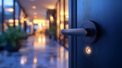 A door with a keyhole and a light on the door handle