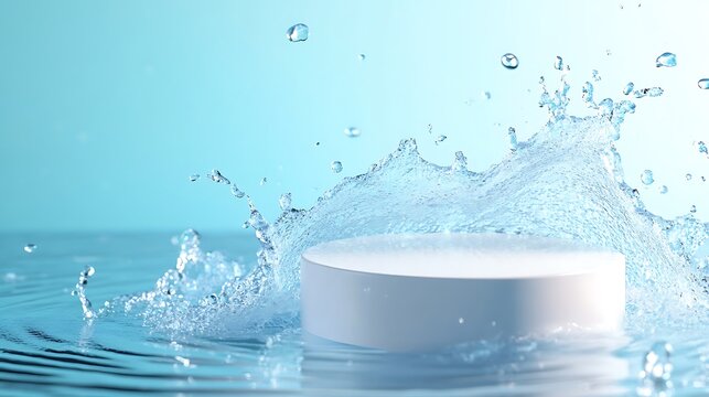 Splash Water Podium Showcasing Product on Blue