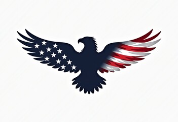 Obraz premium Minimalist American Eagle Vector Logo: Clean, Flat Design with Integrated American Flag Wings on a White Background for Professional T-Shirt Prints & Vector Art Projects (Suitable for Sublimation)