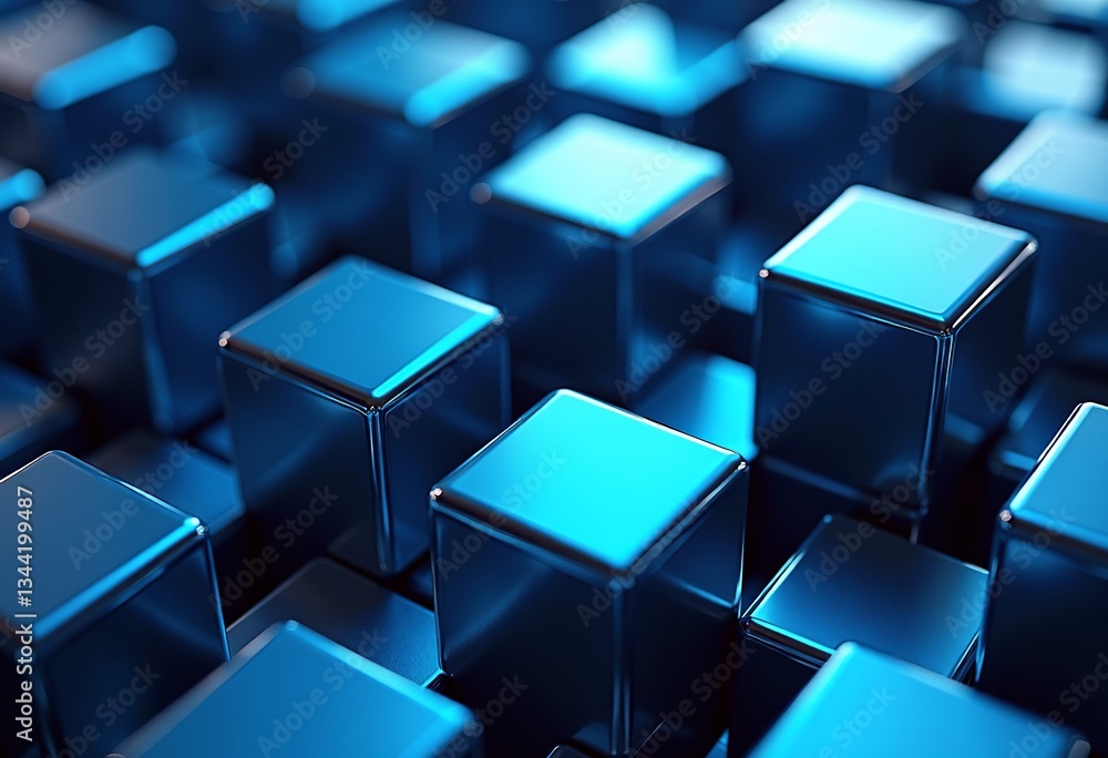 Aufkleber textured background design: black and blue cubes in overlapping layers illuminated by blue light - p