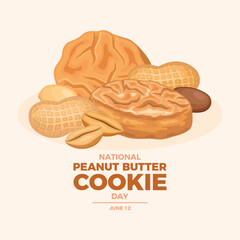 National Peanut Butter Cookie Day poster vector illustration. Sweet cookies with peanuts icon set vector. Template for background, banner, card. June 12 every year. Important day