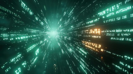 Naklejka premium Futuristic data stream tunnel, glowing code, motion blur, abstract background