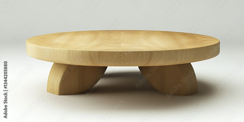 Poster elegant wooden coffee table with a round top and unique base design in a minimalist style
