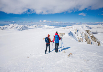 Ovindoli (Abruzzo, Italy) - The Monte della Magnola is a imponent and suggestive mountain peak in Abruzzo, above the ski resorts of Ovindoli, here during the winter with snow and alpinists.
