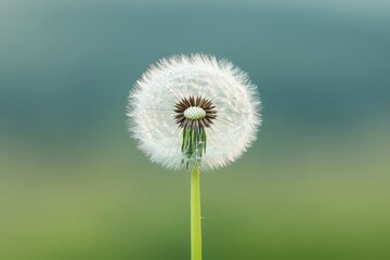 A detailed close up image of a dandelion seed head