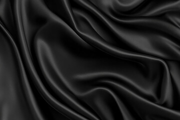 Obraz premium Smooth, luxurious black satin fabric draping elegantly, creating soft waves and shadows