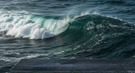 Fototapeta premium Dramatic Ocean Wave Crashing Dark Water Textured Surface Seascape Photography