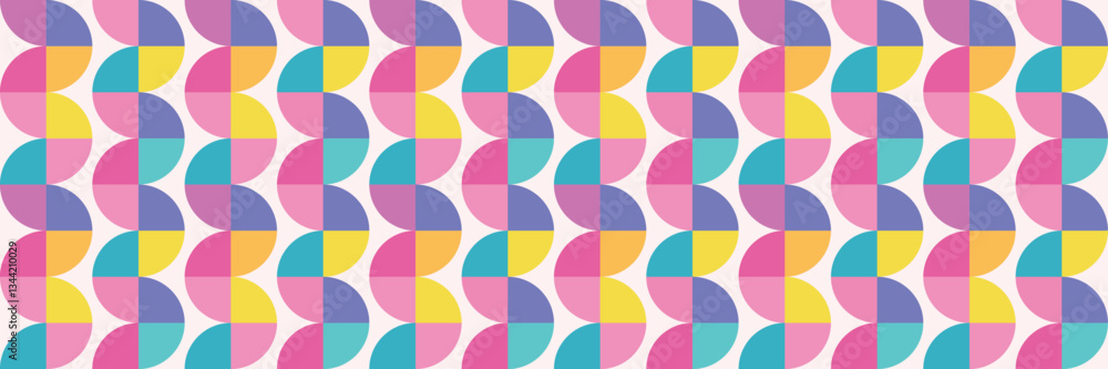 Aufkleber retro colorful circle waves post modern geometric background, wide horizontal vector banner design