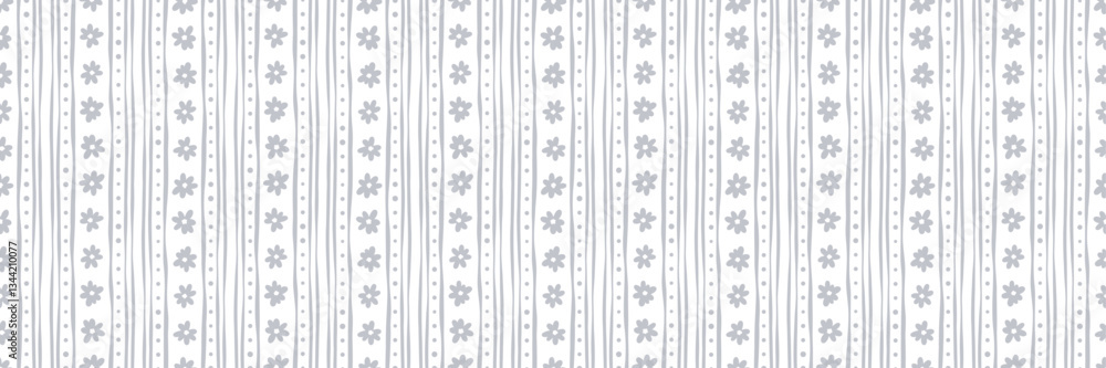 Aufkleber grey modern minimalist vertical daisy floral stripe vector pattern banner, wide horizontal backgroun
