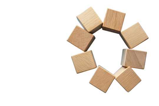 A creative representation of teamwork, with wooden blocks interlocking on a blue backdrop, showing interconnectedness and collective effort