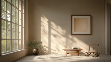 Corner of a room with a large window on the left side. the window has a view of trees and greenery outside.