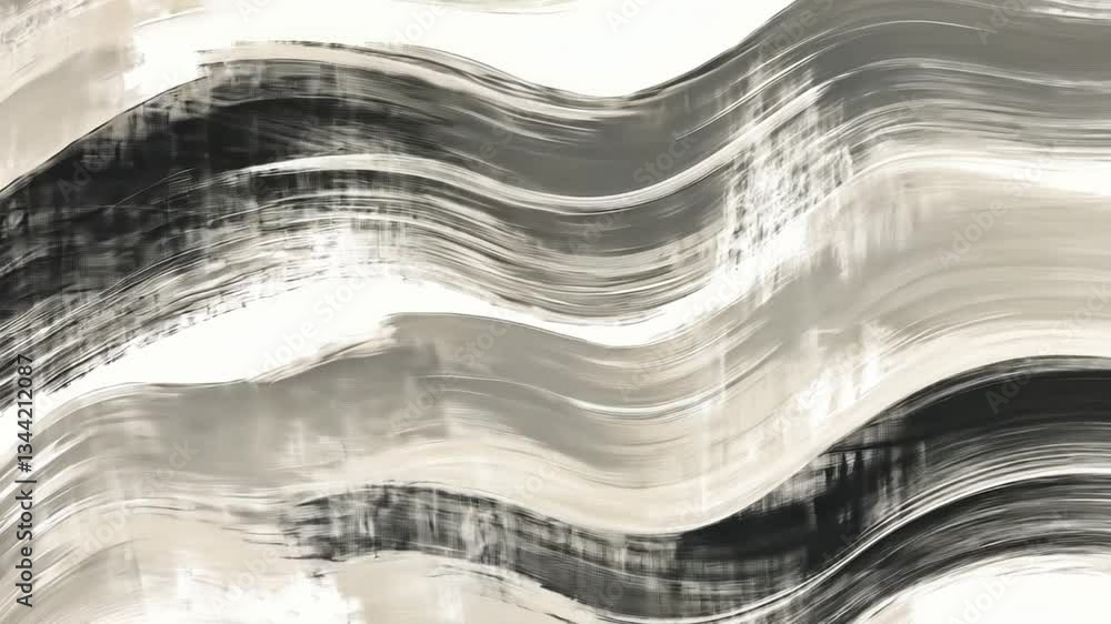Aufkleber abstract art with flowing waves in soft grayscale tones, expressing movement and emotion in modern d