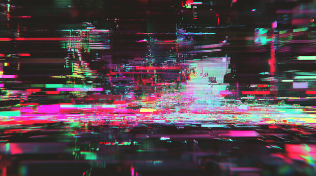 Test pattern on the glitch screen. No signal. Pal test card. Digital errors. Digital artifacts. Pixel noise.