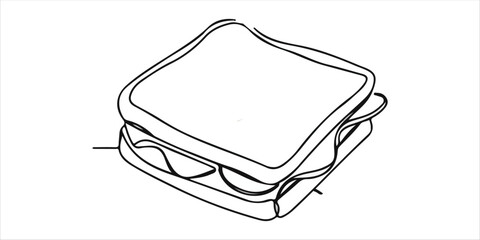 bread toasts, breakfast sandwiches, continuous single one line illustration of bread toasts and breakfast sandwiches, drawn using a continuous single line art technique. The hand drawn sketch captures