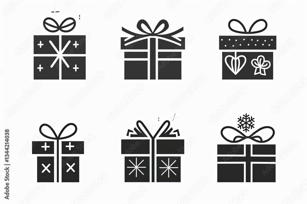 Poster collection of trendy flat style gift box icons with decorative ribbons for apps and websites generat