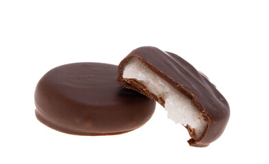 chocolate candies with mint filling isolated