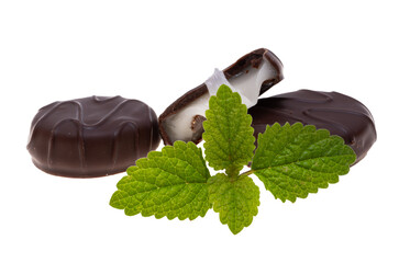 chocolate candies with mint filling isolated