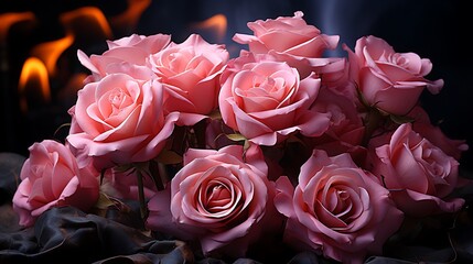 Pink Roses Near a Fireplace: A Romantic and Serene Still Life
