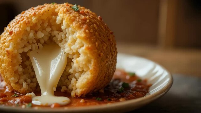 Arancini Rice Balls with Melted Cheese and Tomato Sauce Delicious Italian Food