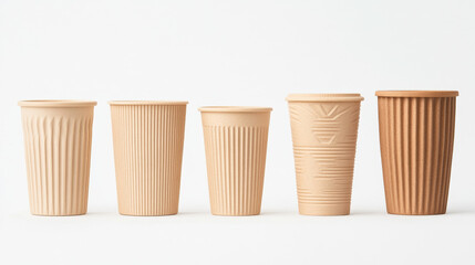 Biodegradable cups in various designs showcase eco friendly options for beverages, emphasizing sustainability and style