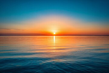 Fototapeta premium Minimalist Sunset Ocean: Serene Coastal Horizon at Golden Hour