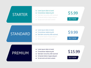 horizontal flat design pricing table subscription plans for apps and website