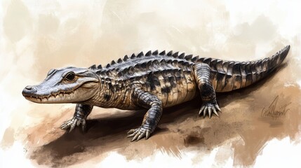 Naklejka premium The African dwarf crocodile, known for its small size and broad snout. 