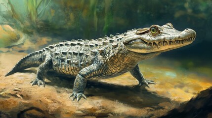 The African dwarf crocodile, known for its small size and broad snout. 