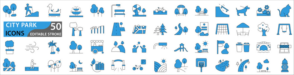 City park icons collection. outline icons set. Set icon collection. Set of line web pictogram. Vector Illustration. editable Stroke.