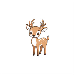 Vector Illustration of a Cute Cartoon Deer with Antlers and Light Brown Fur