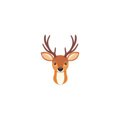 Vector Illustration of a Cute Deer Head with Big Antlers and Minimalist Style