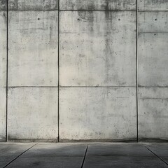Fototapeta premium A large grey concrete wall with a panelled surface and a dark grey floor in front