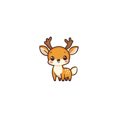 Vector Illustration of a Cute Cartoon Deer with Antlers and Light Brown Body