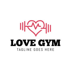 Gym fitness lovers logo design. Love fitness logo template.