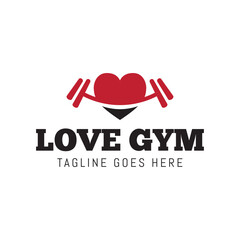 Gym fitness lovers logo design. Love fitness logo template.